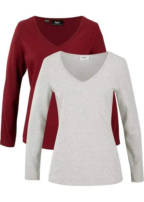 Longsleeve met V-hals (set van 2), bonprix