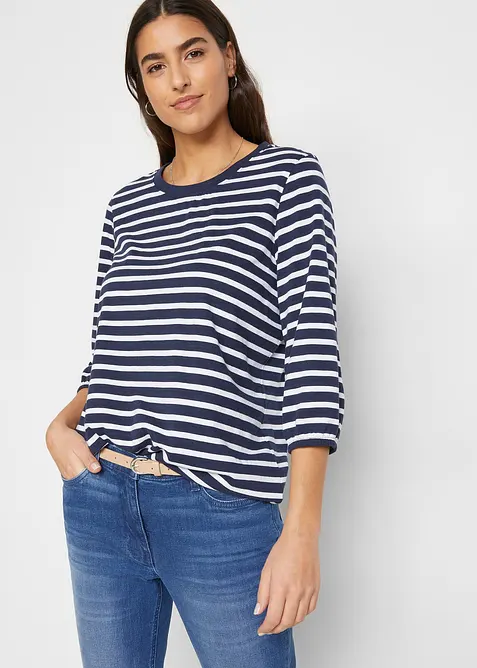 Gestreept shirt van biologisch katoen met 3/4 mouwen, bonprix