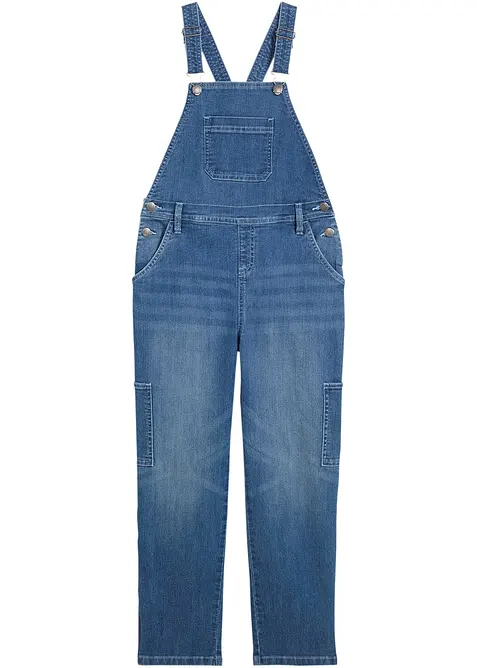 Meisjes denim tuinbroek, mid waist, bonprix