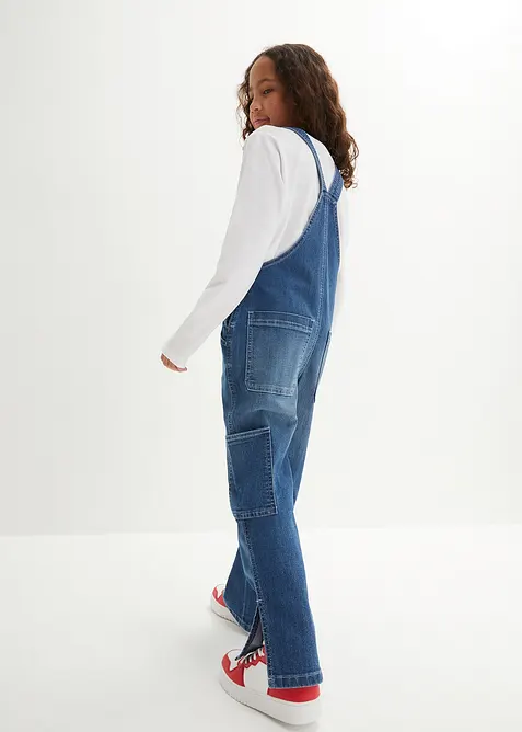 Meisjes denim tuinbroek, mid waist, bonprix