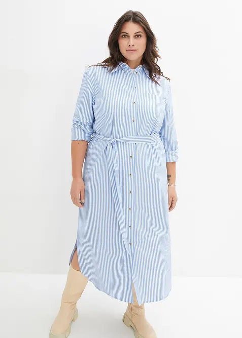 Gestreepte blousejurk met strikceintuur, bonprix