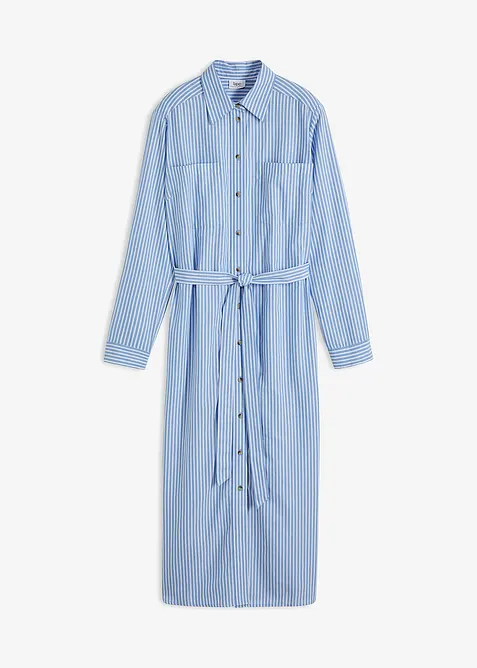 Gestreepte blousejurk met strikceintuur, bonprix