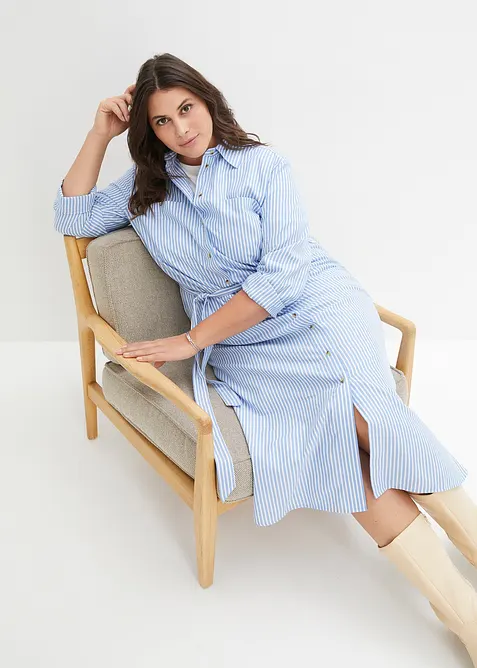 Gestreepte blousejurk met strikceintuur, bonprix