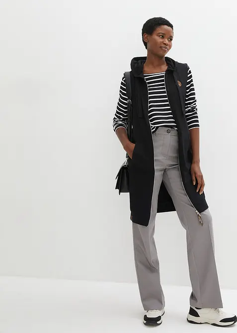 Lange sweat bodywarmer met capuchon, bonprix