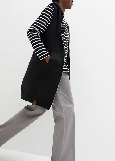 Lange sweat bodywarmer met capuchon, bonprix