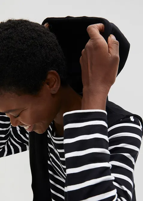 Lange sweat bodywarmer met capuchon, bonprix