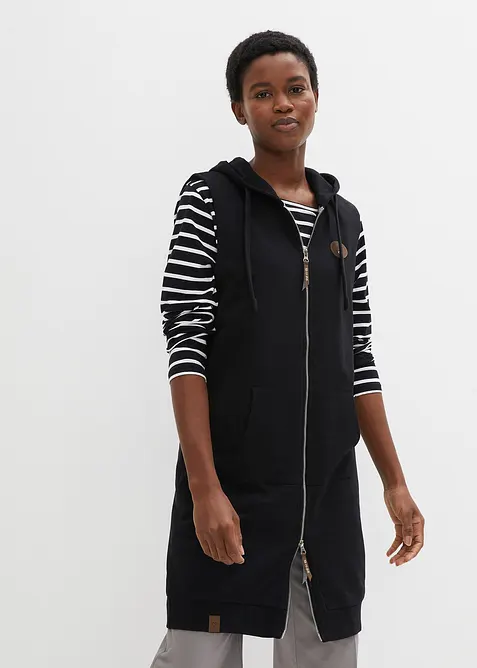 Lange sweat bodywarmer met capuchon, bonprix
