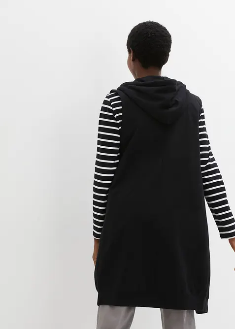 Lange sweat bodywarmer met capuchon, bonprix