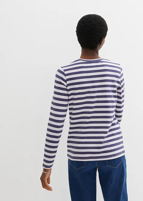 Gestreepte longsleeve met borduursel, bonprix