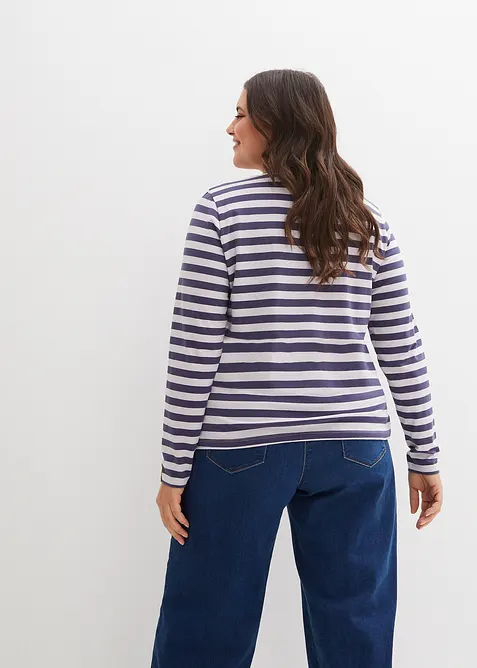 Gestreepte longsleeve met borduursel, bonprix