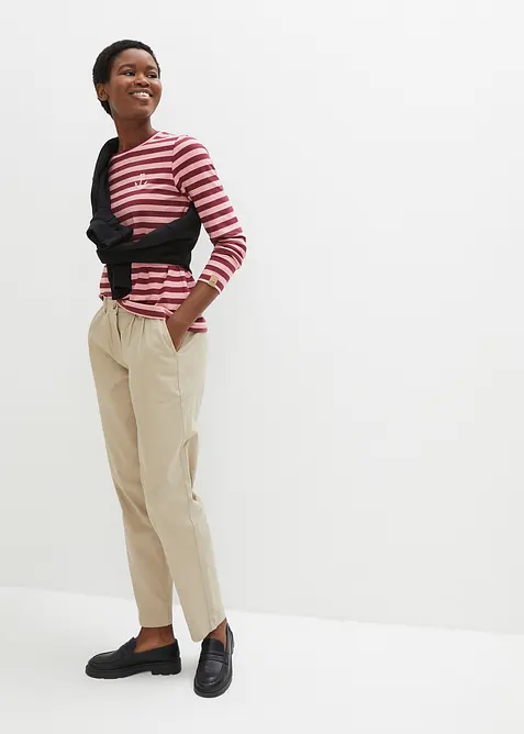 Gestreepte longsleeve met borduursel, bonprix