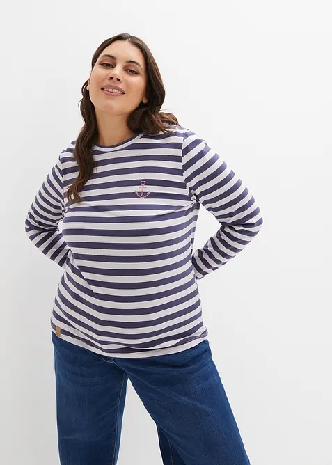 Gestreepte longsleeve met borduursel, bonprix