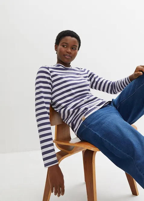 Gestreepte longsleeve met borduursel, bonprix