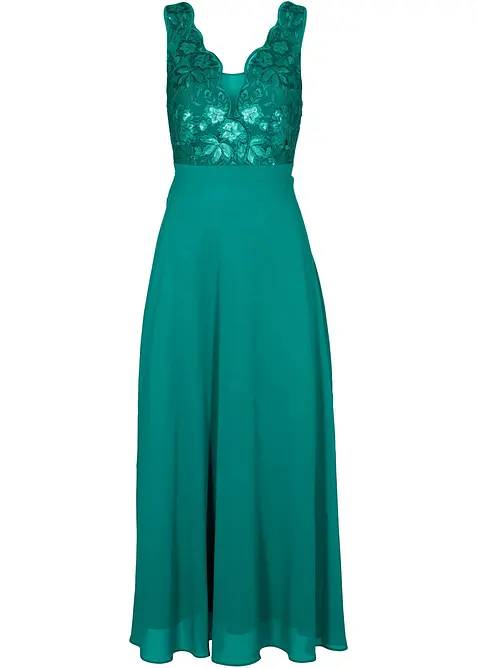 Maxi jurk met pailletten en borduursel, bonprix