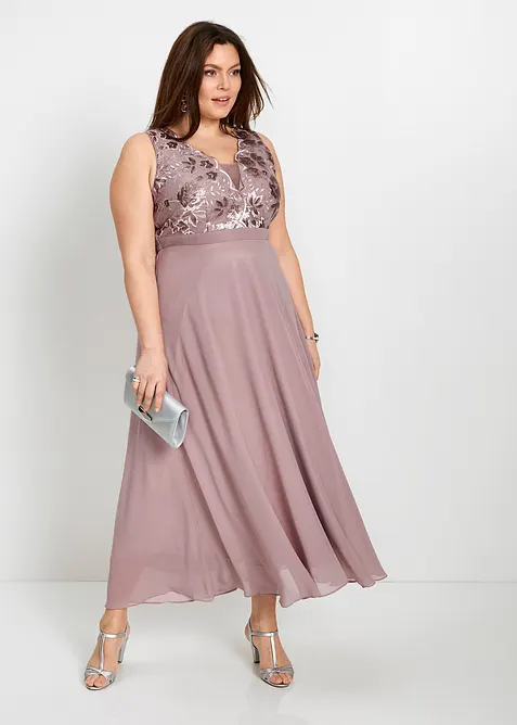 Maxi jurk met pailletten en borduursel, bonprix