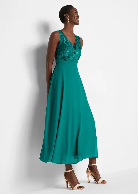 Maxi jurk met pailletten en borduursel, bonprix