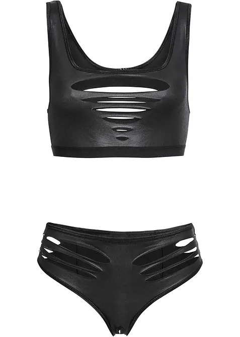 Bralette en slip ouvert in wetlook (2-dlg. set), bonprix