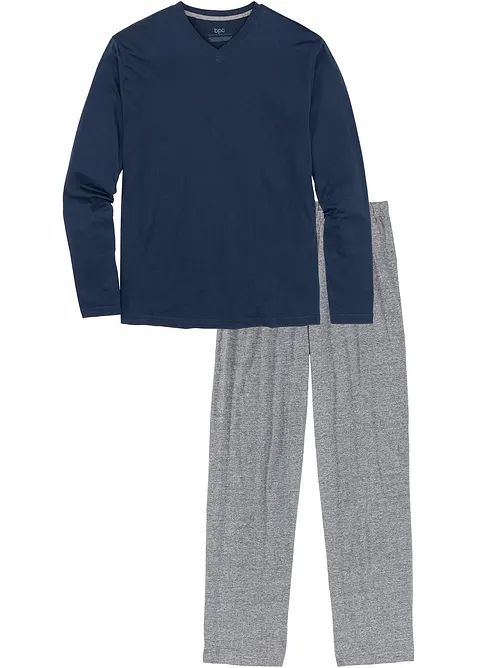 Pyjama met V-hals en lange mouwen, bonprix