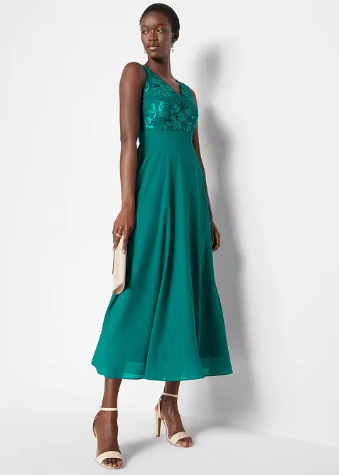 Maxi jurk met pailletten en borduursel, bonprix