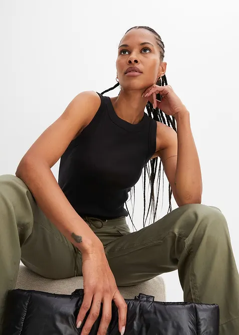 Geribde top met racerback van biologisch katoen, bonprix