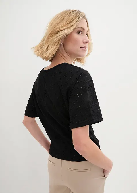 Vleermuisshirt met broderie anglaise, bonprix