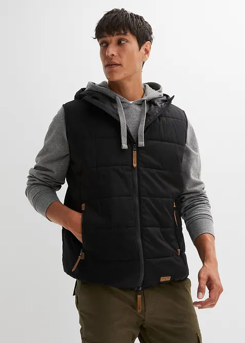 Bodywarmer met capuchon en imitatieleer, bonprix