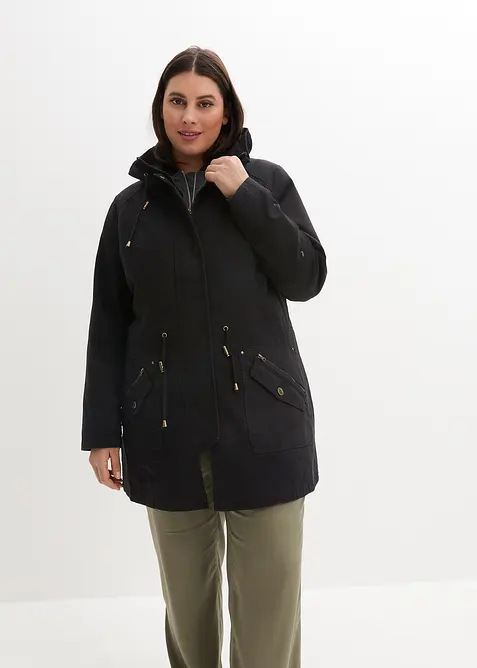 Korte katoenen parka met opstaande kraag, getailleerd, bonprix