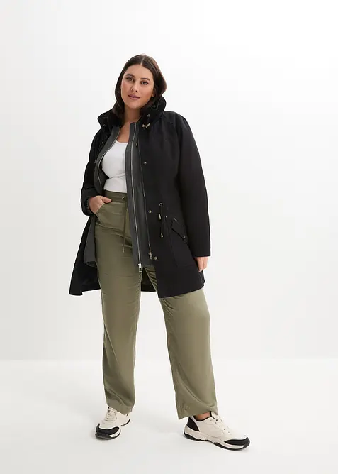 Korte katoenen parka met opstaande kraag, getailleerd, bonprix