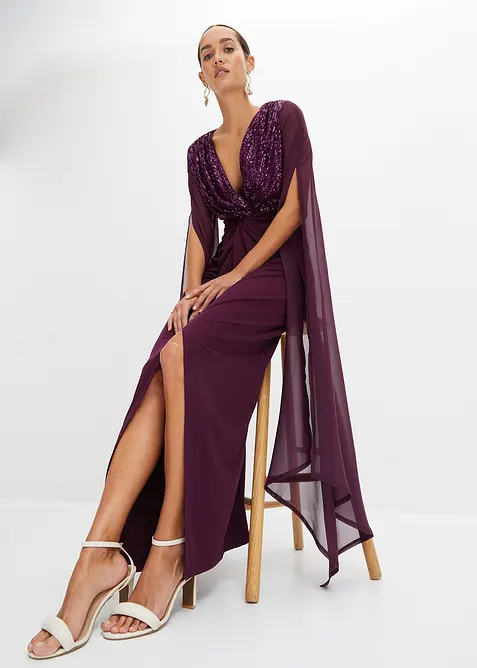 Galajurk met pailletten en chiffon mouwen, bonprix