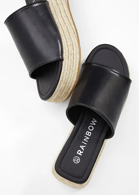 Plateau slippers met hak in raffia-look, bonprix