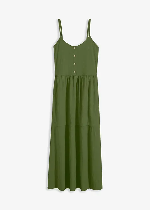 Jersey jurk in midilengte met volants en een decoratieve knoopsluiting, bonprix