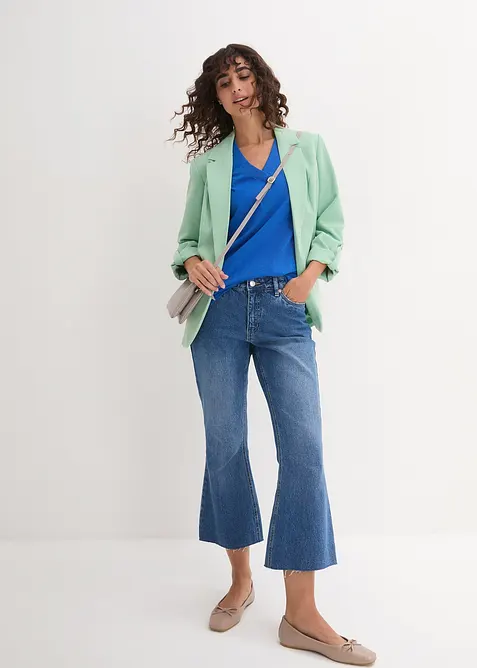 Wijd longshirt met V-hals, korte mouw  (set van 5), bonprix