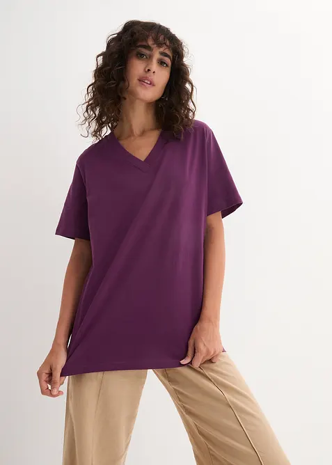 Wijd longshirt met V-hals, korte mouw  (set van 5), bonprix