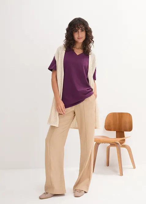 Wijd longshirt met V-hals, korte mouw  (set van 5), bonprix