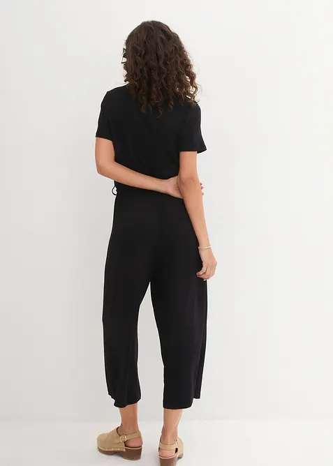 Jersey jumpsuit met V-hals, korte mouw, bonprix