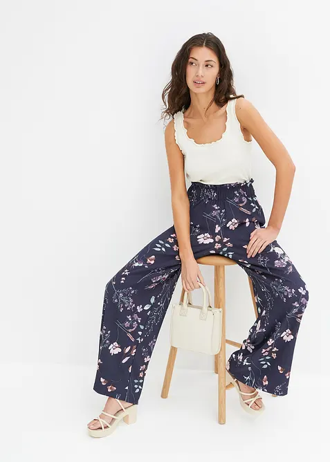 Jersey broek met bloemenprint, bonprix