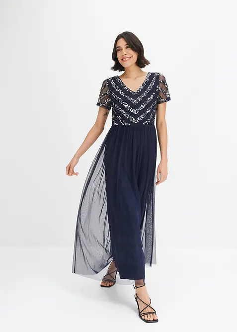 Maxi jurk met lovertjesborduursel, bonprix