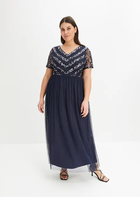 Maxi jurk met lovertjesborduursel, bonprix