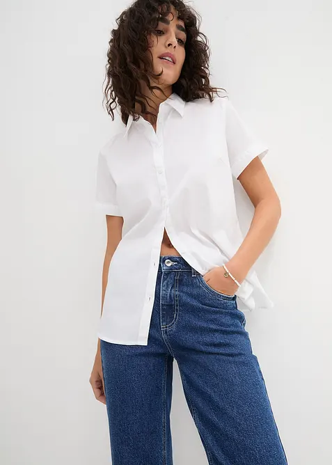 Stretch blouse van een katoenmix met korte mouwen, bonprix