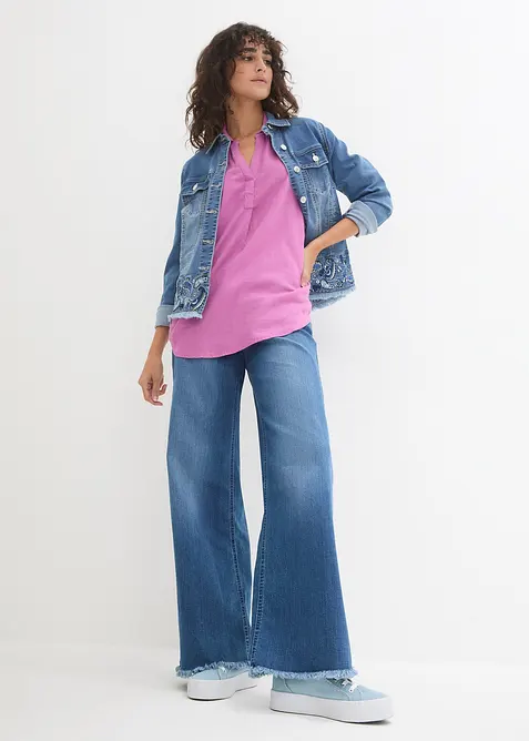 Blouse met linnen en 3/4 mouwen, bonprix