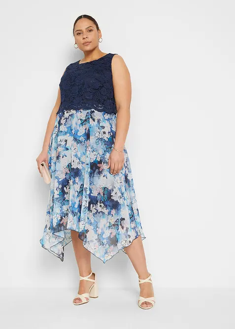 Chiffon jurk met sierlijk kant, bonprix