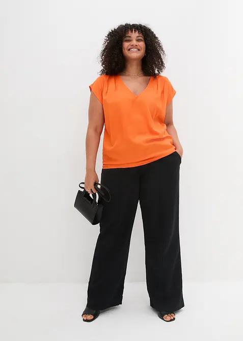 Blouse met V-hals en korte mouwen, bonprix