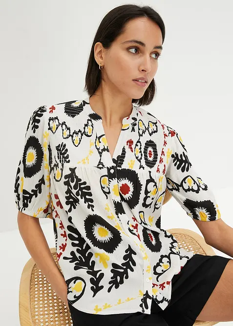 Crinkle blouse met smokwerk van soepele viscose, bonprix
