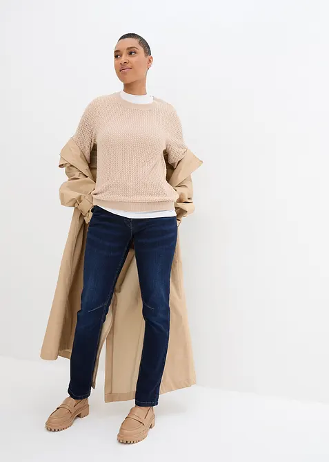 Stretch boyfriend jeans mid waist, met comfortabele band, bonprix