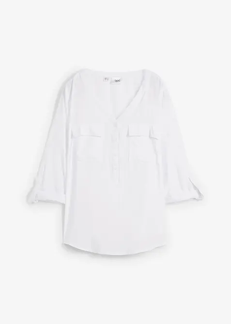 Blouse met lange mouwen en V-hals van vloeiende viscose, bonprix