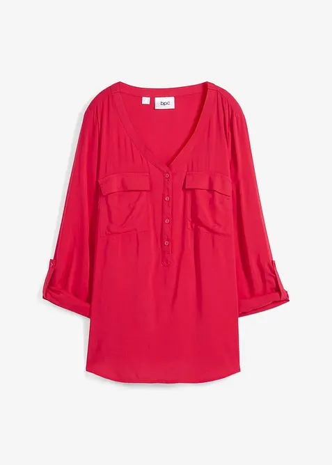 Blouse met lange mouwen en V-hals van vloeiende viscose, bonprix