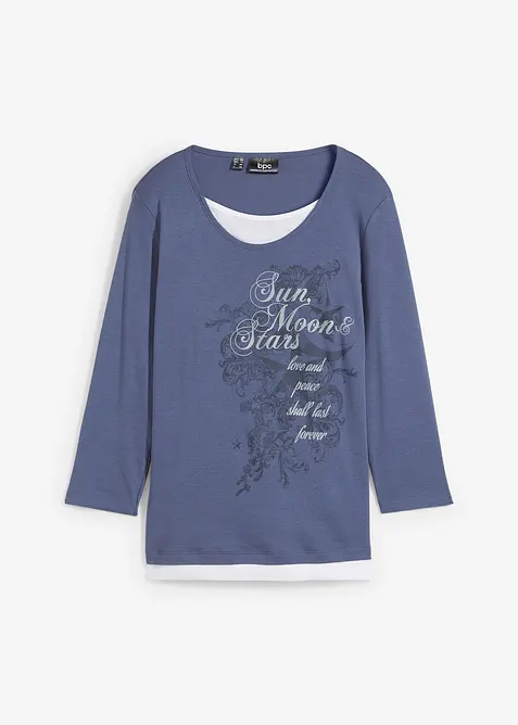 2-in-1 shirt van katoen, 3/4 mouw, bonprix