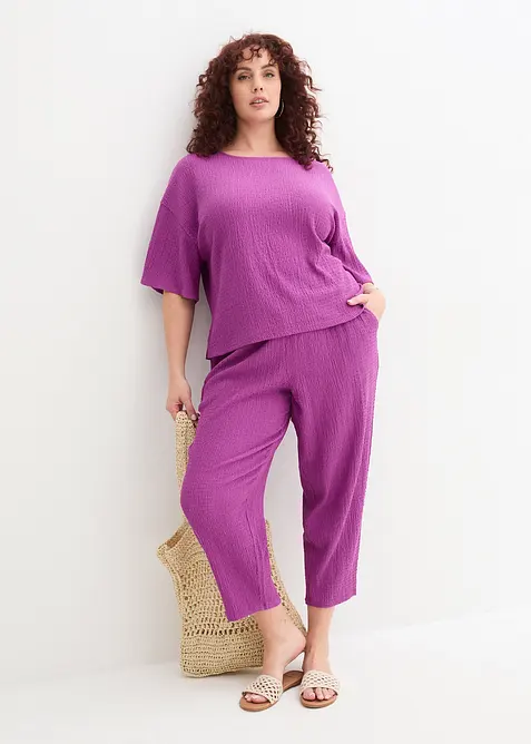 Wijde jersey broek van cr&ecirc;pe, cropped, bonprix