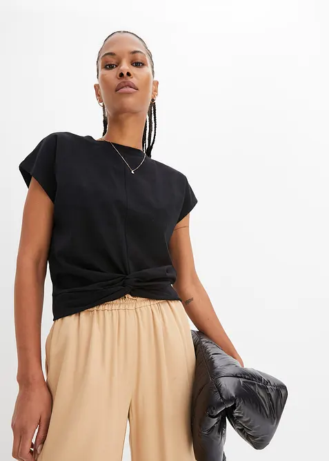 Kort T-shirt met knoopeffect, bonprix