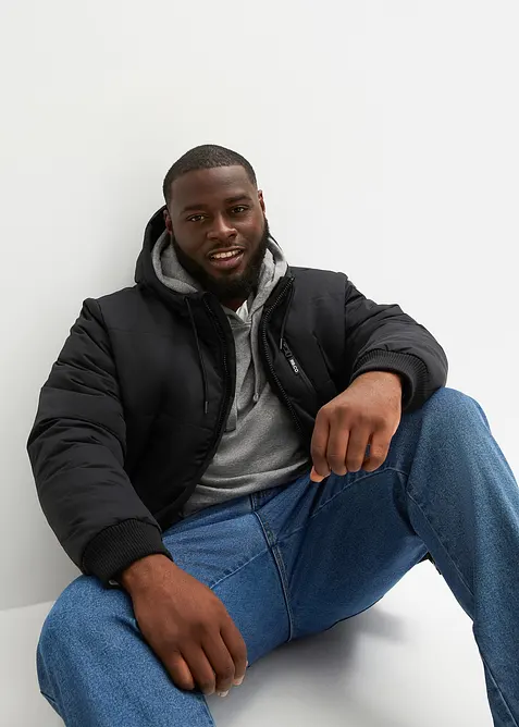 Gewatteerde jas in bomberstijl met capuchon, bonprix